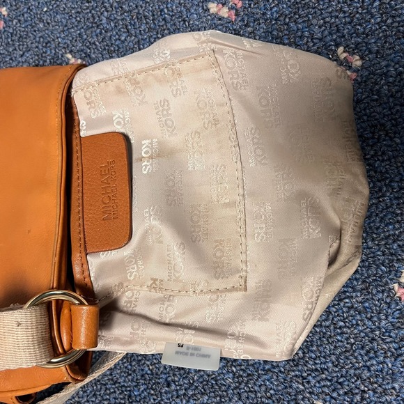 Michael Kors Brown Woodside Leather Canvas Crossbody Handbag Drawstring Small - Picture 6 of 11